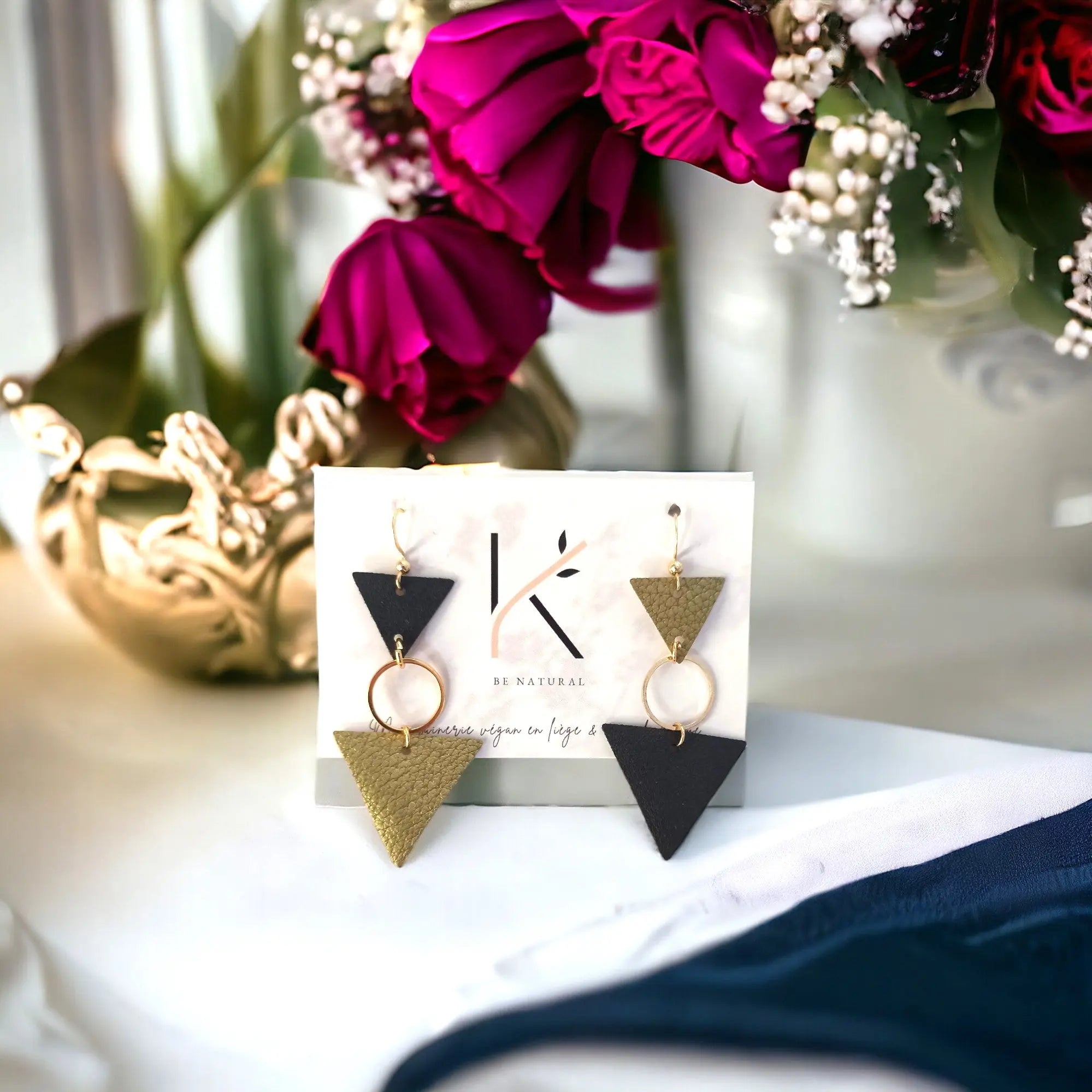 Boucles d'oreilles cuir de cactus Sophia asymétriques Karmyliege