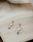 Boucles d'oreilles en cuir de cactus ou liège et perle d'améthyste Karmyliege Liège-blanc