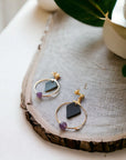 Boucles d'oreilles en cuir de cactus ou liège et perle d'améthyste Karmyliege Cuir-de-cactus-noir