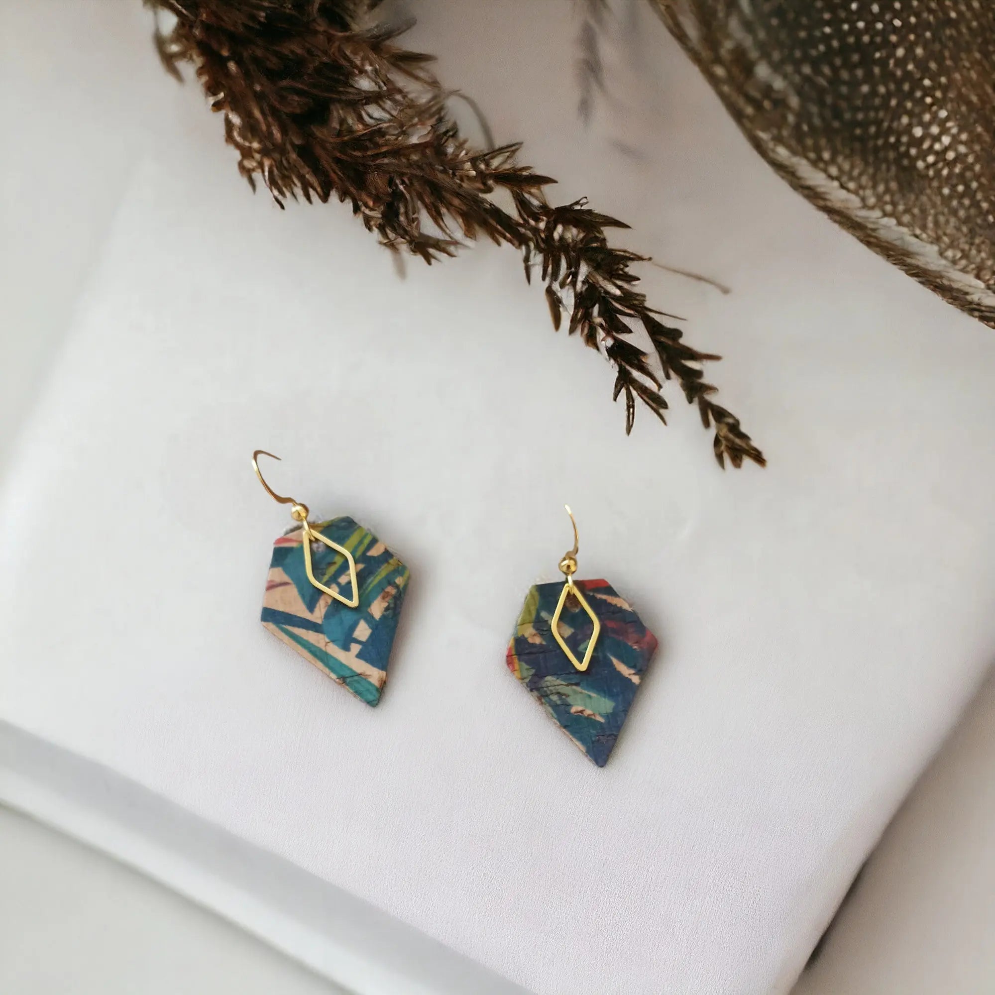 Boucles d'oreilles en liège Alice Karmyliege Liège-motif-feuilles