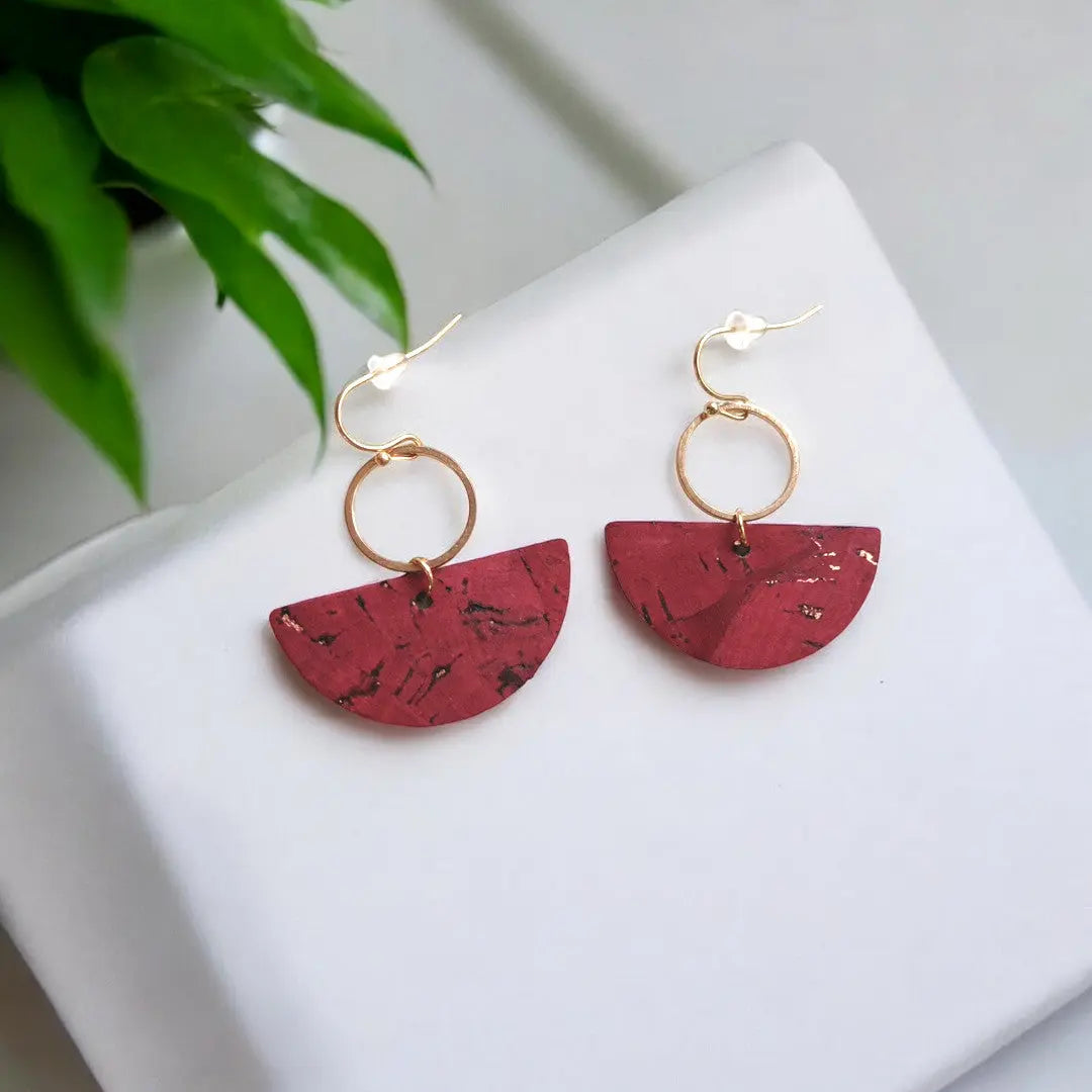 Boucles d'oreilles en liège bordeaux doré Karmyliege