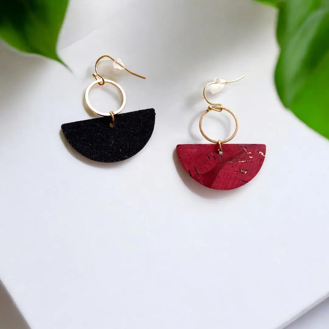 Boucles d'oreilles en liège bordeaux doré Karmyliege