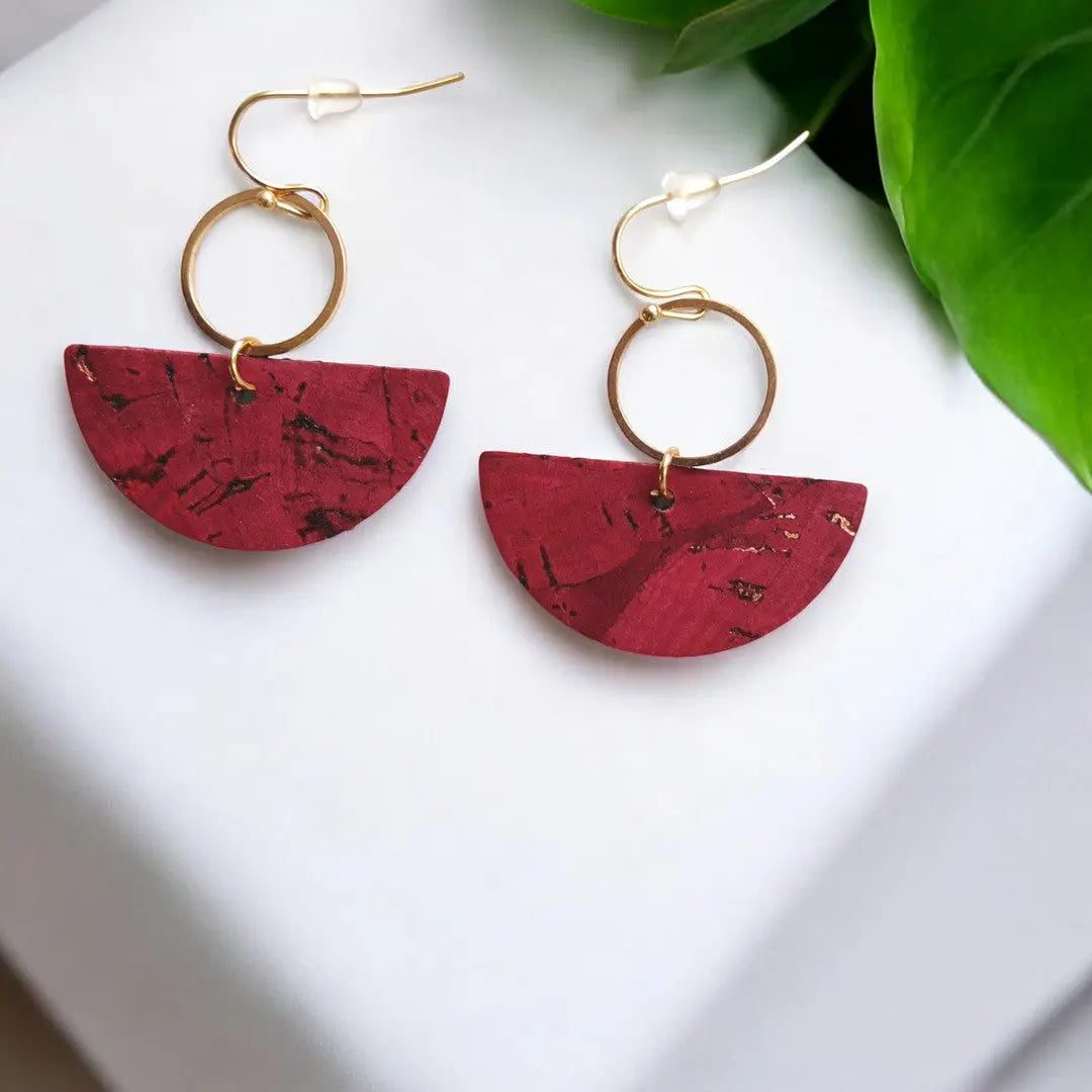 Boucles d'oreilles en liège bordeaux doré Karmyliege