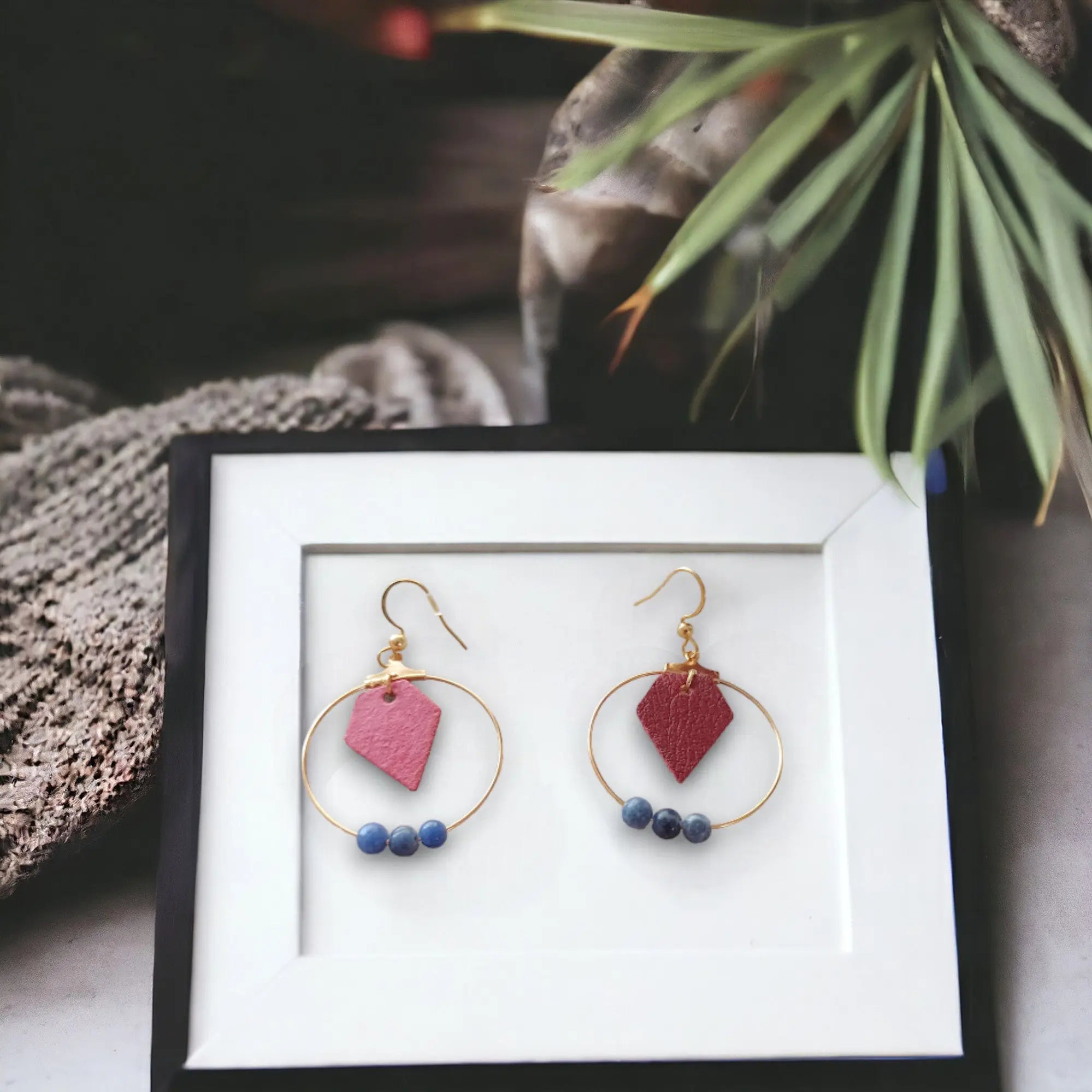 Boucles d'oreilles en liège créoles Sodalite Karmyliege