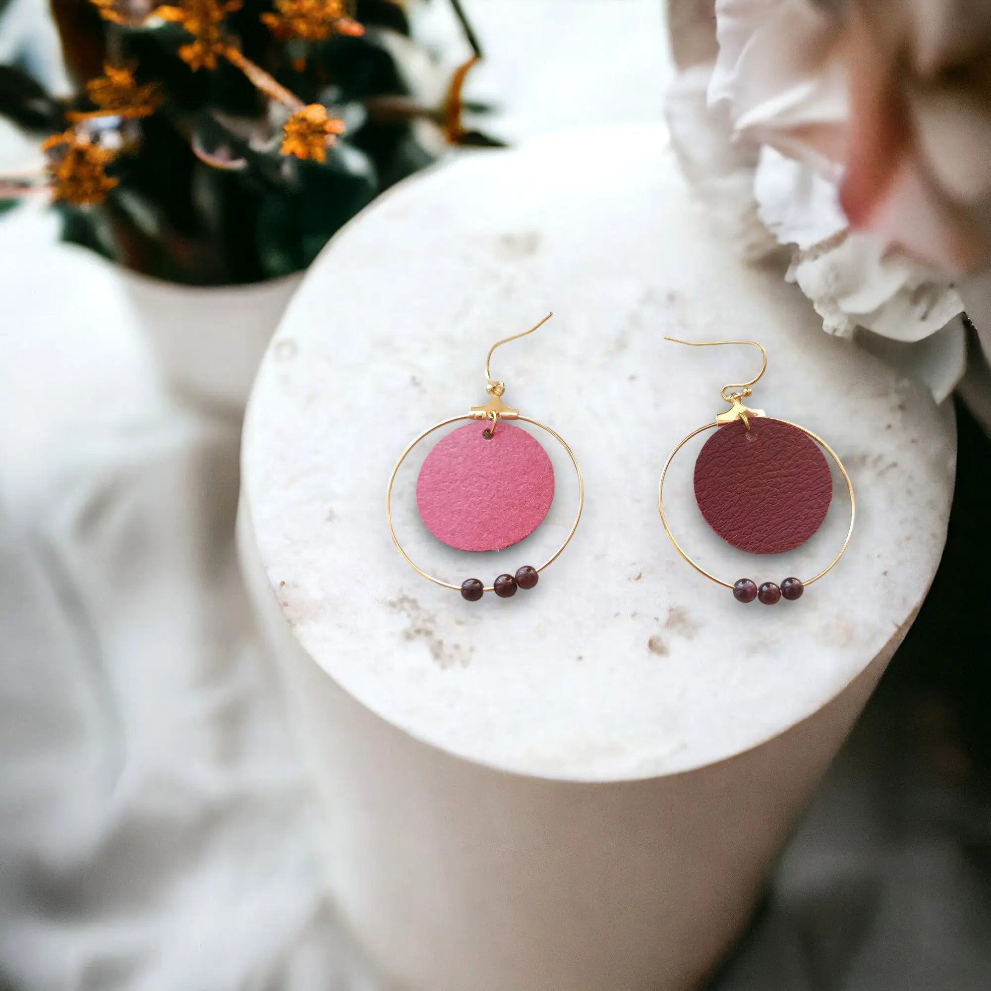 Boucles d'oreilles en liège et lithothérapie Karmyliege
