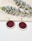 Boucles d'oreilles vegan en liège, Aline bordeaux doré Karmyliege