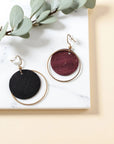 Boucles d'oreilles vegan en liège, Aline bordeaux doré Karmyliege