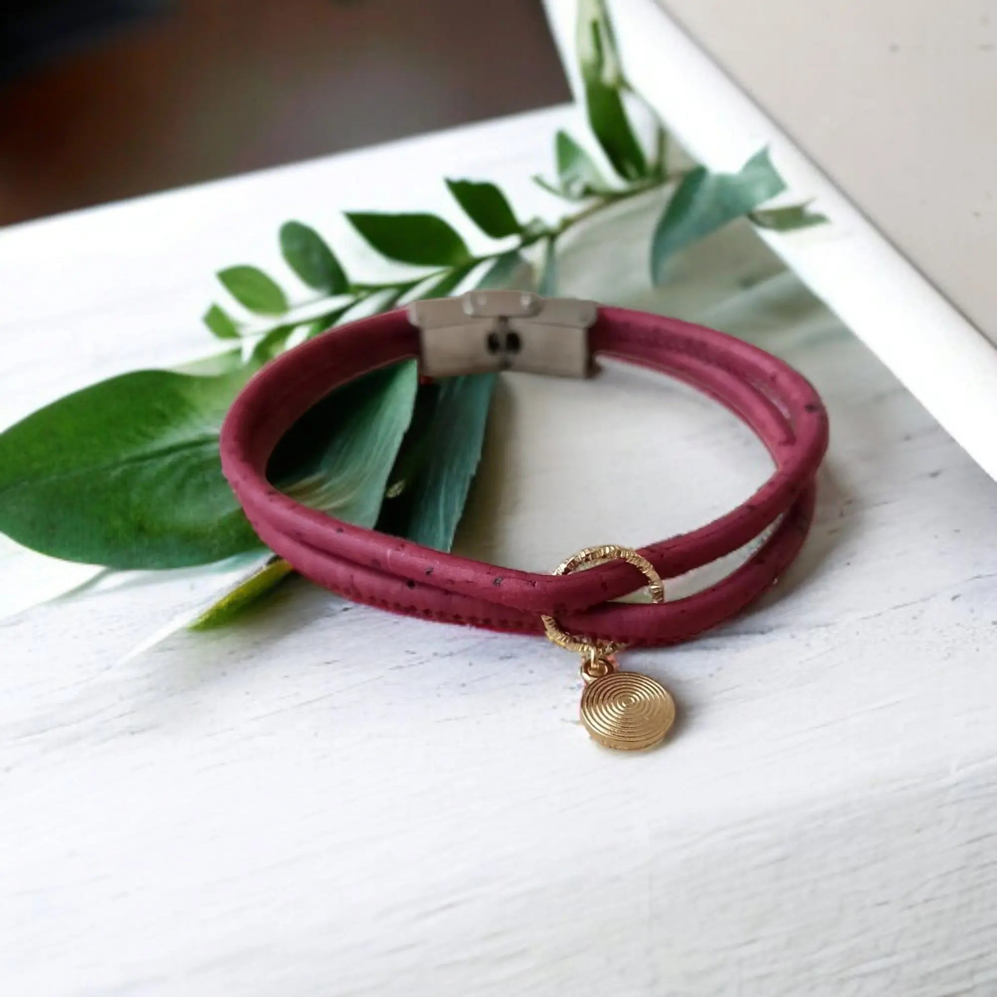 Bracelet en liège Elena Karmyliege 20-cm-poignet-fort-Bordeaux