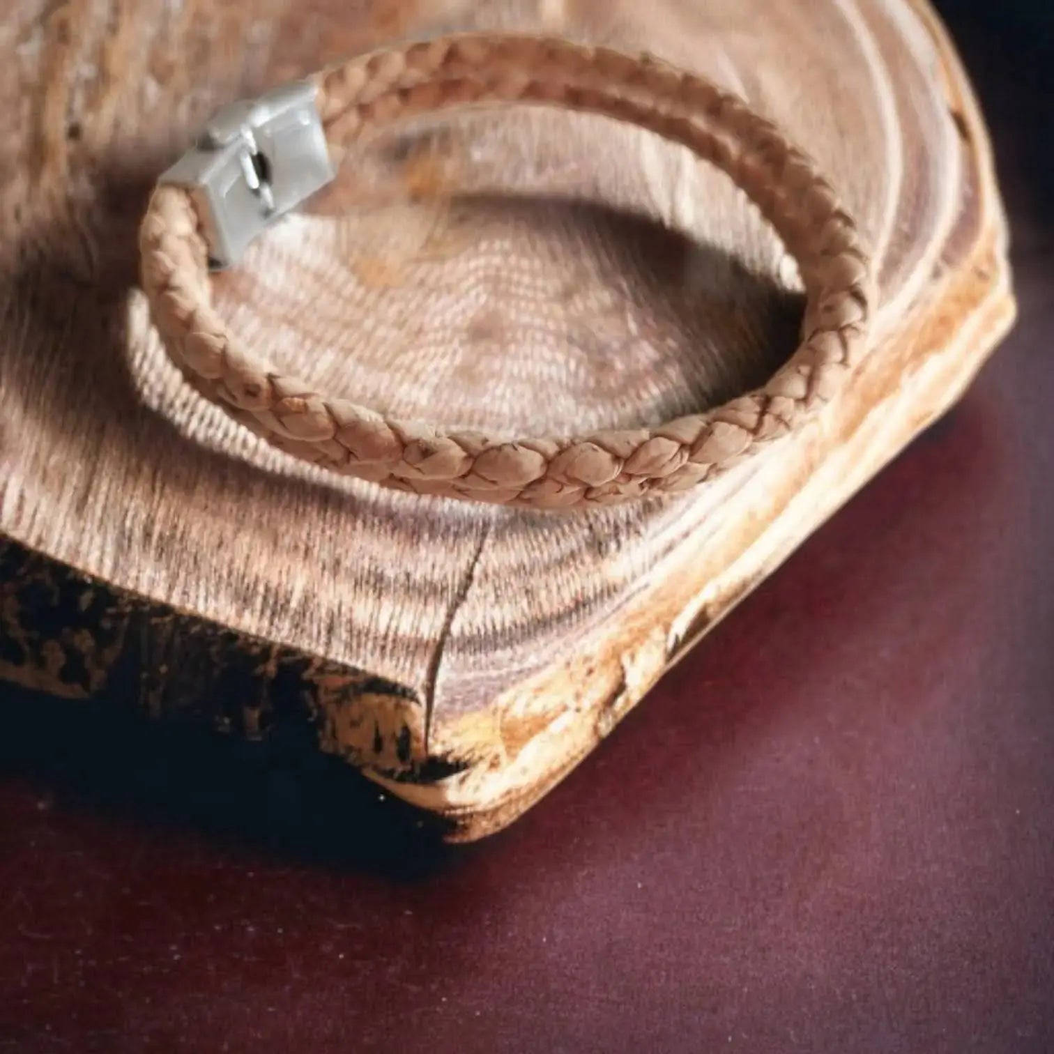 Bracelet en liège tressé Léo Karmyliege 19cm-Beige