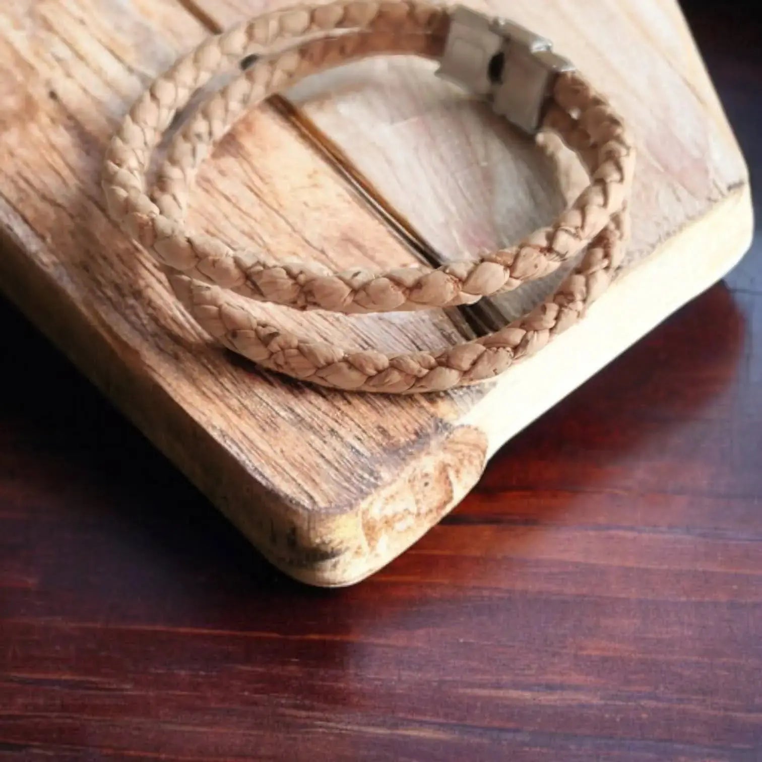 Bracelet en liège tressé Léo Karmyliege 22cm-Beige