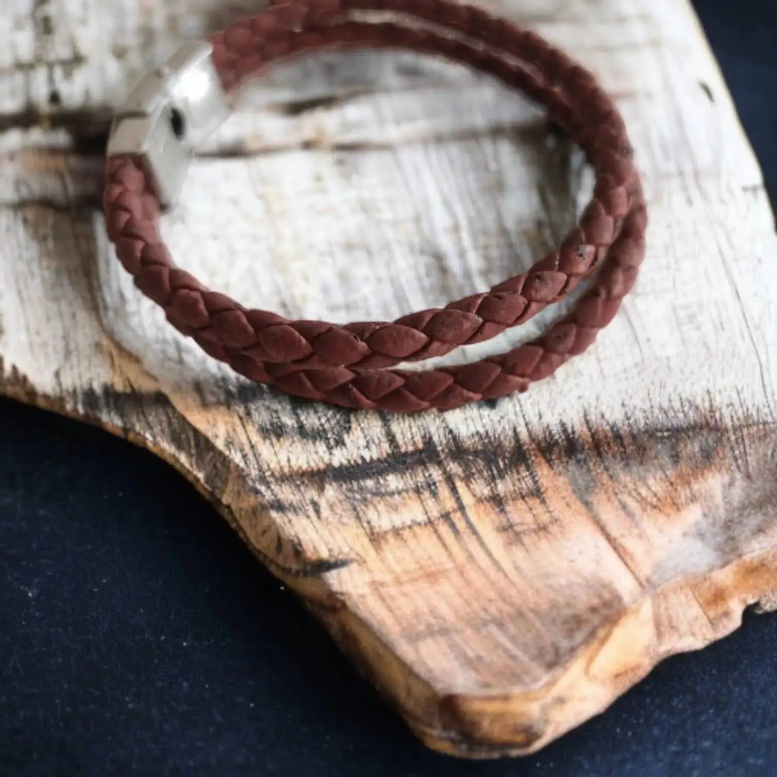 Bracelet en liège tressé Léo Karmyliege 22cm-Marron