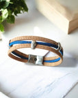 Bracelet vegan en liège Valentina Karmyliege 20cm / beige et bleu roi