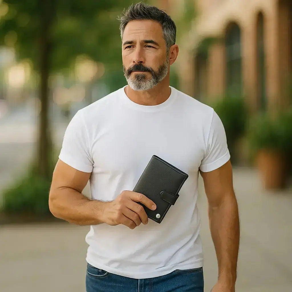 Porte documents vegan- passeport & cartes, Swan  Karmyliege Cuir de pomme noir