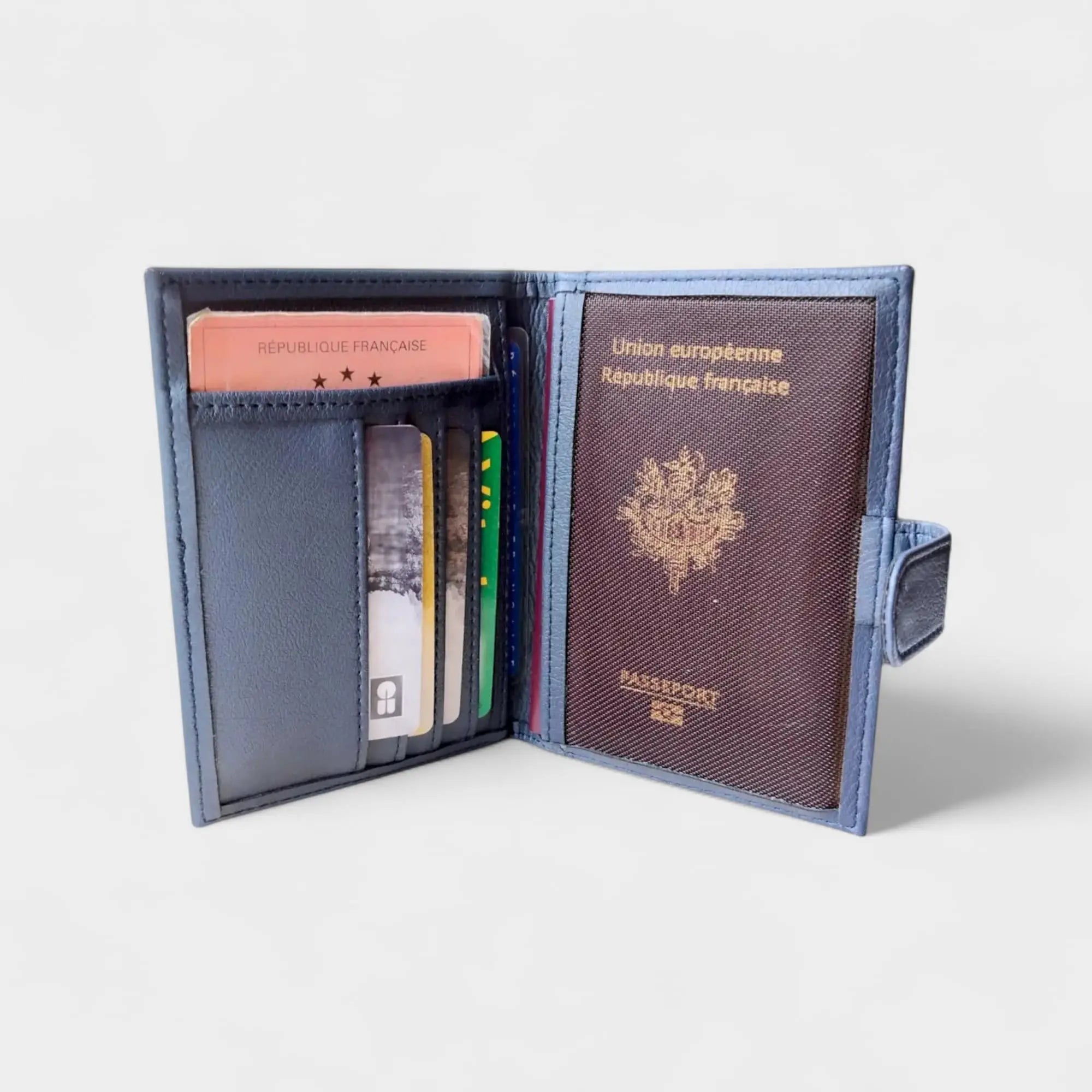 Porte documents vegan- passeport & cartes, Swan en peau de pomme bleu-nuit Karmyliege