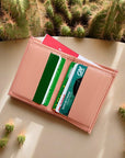 Porte cartes vegan en cuir de cactus rose pêche