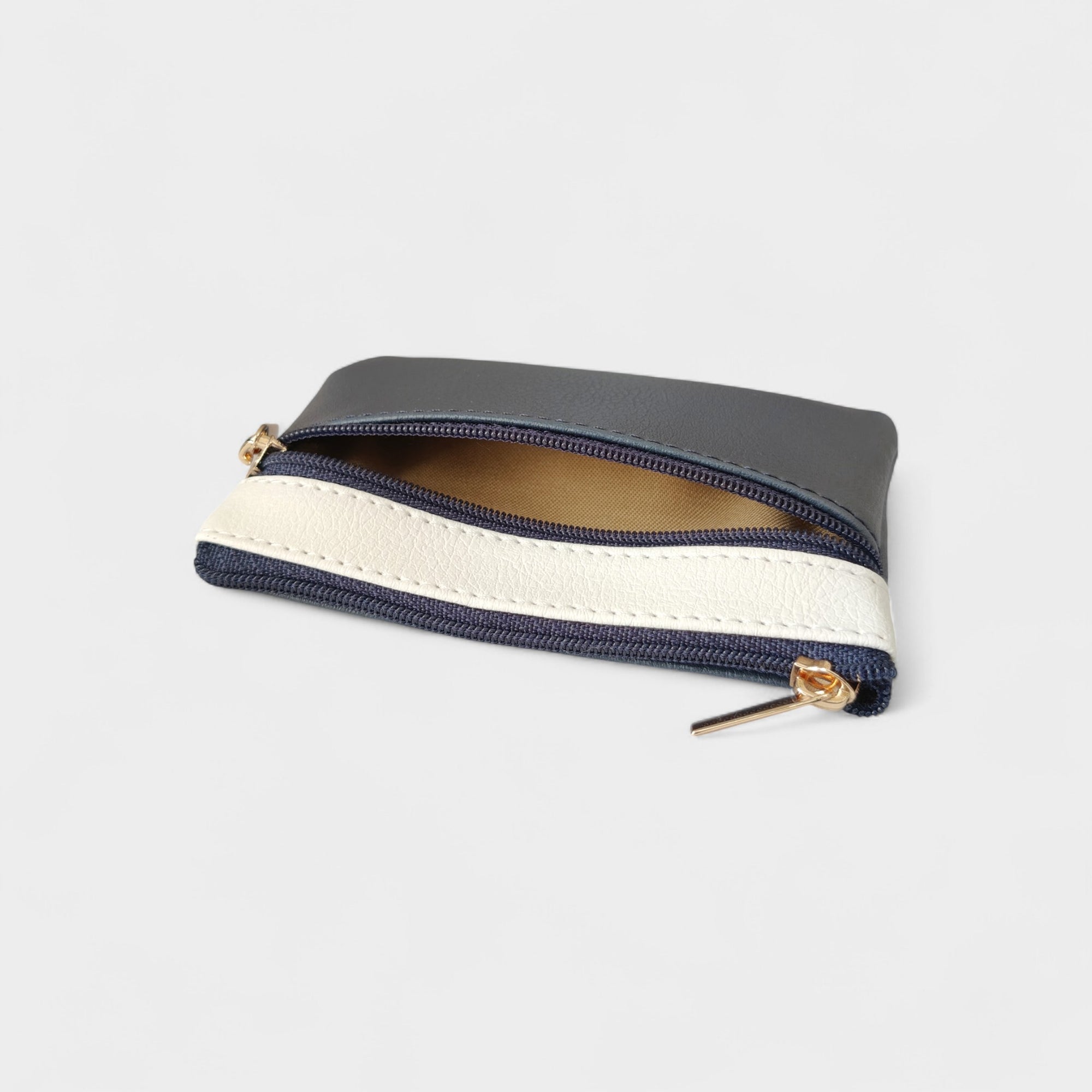 Porte-monnaie vegan en peau de pomme, marine et blanc