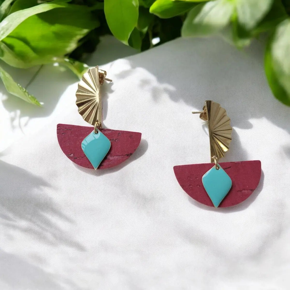 Boucles d'oreilles en liège Ninon  Karmyliege Rose pétant