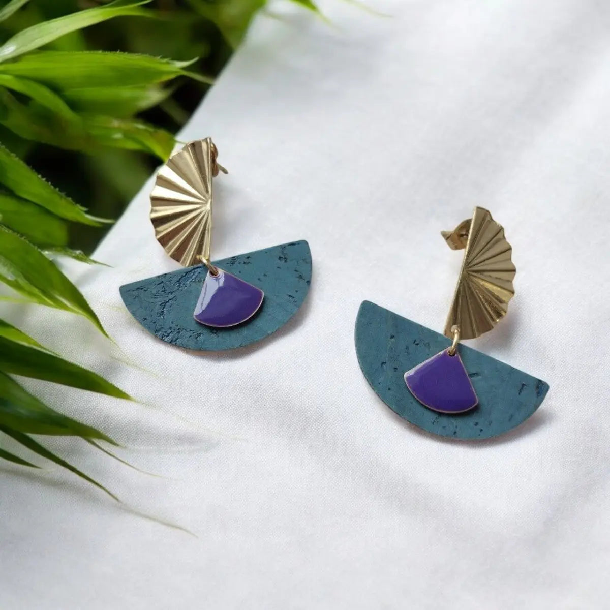 Boucles d'oreilles en liège Ninon  Karmyliege Bleu canard