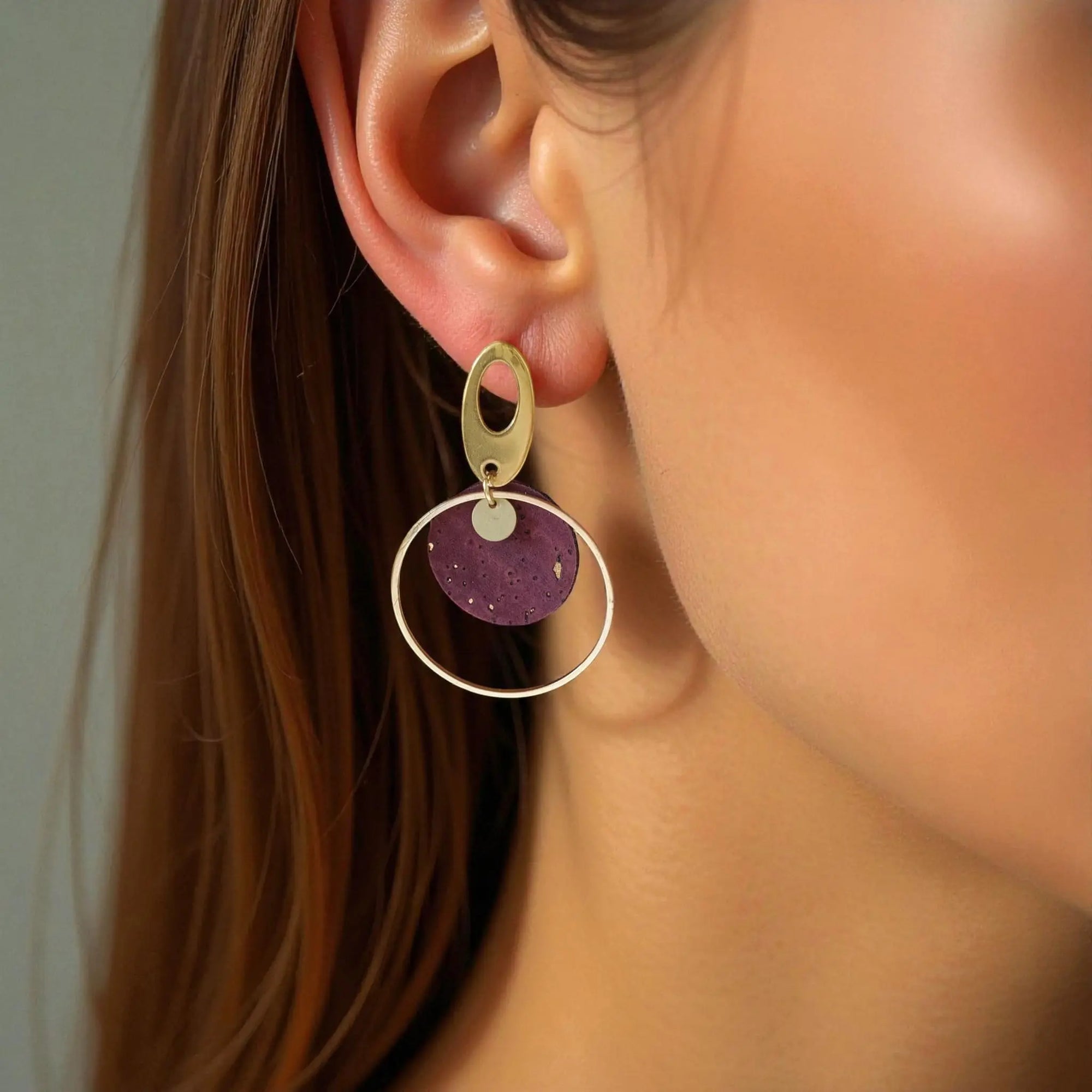 Boucles d'oreilles en liège, Laura  Karmyliege Liège bordeaux doré