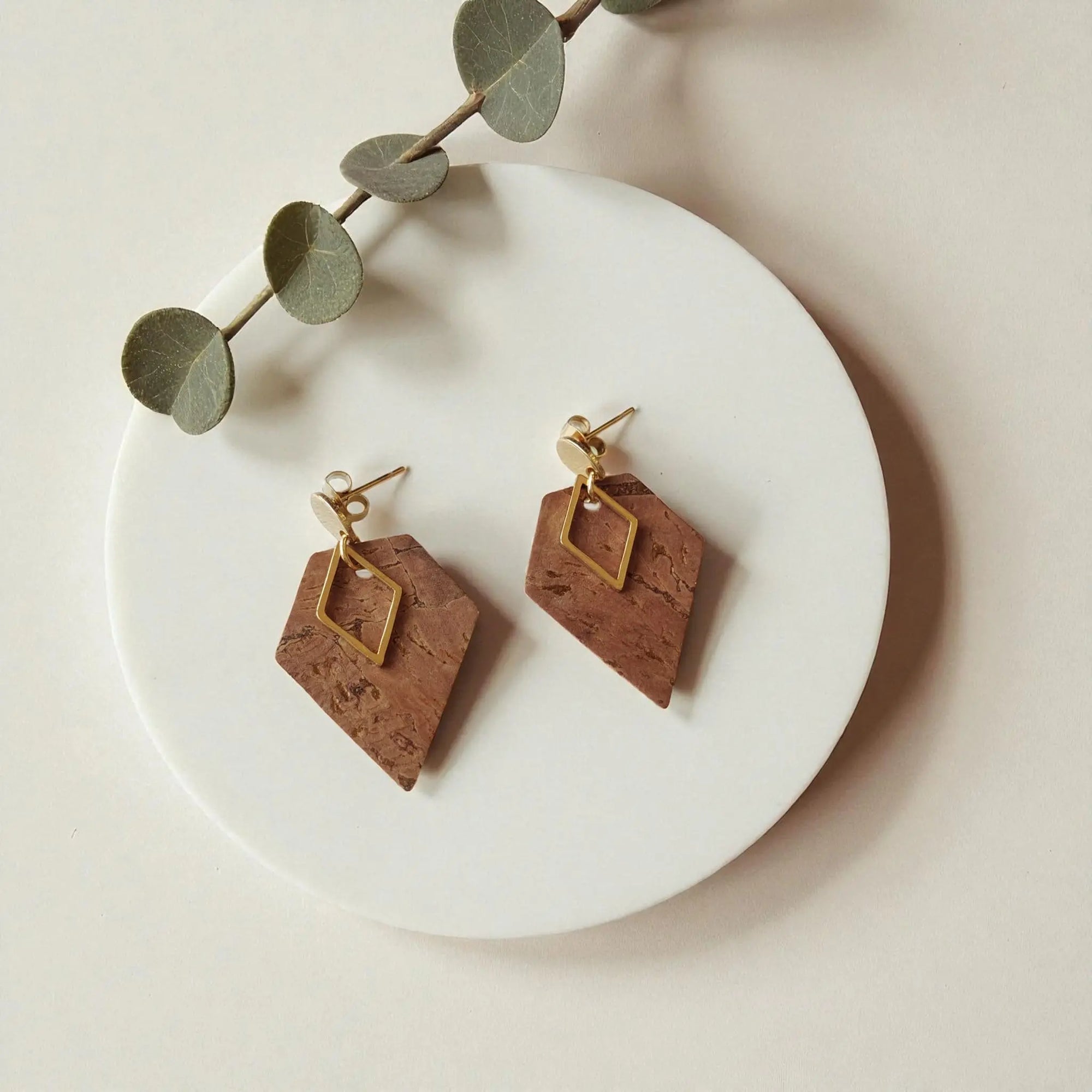 Boucles d'oreilles vegan en liège Alicia  Karmyliege Caramel doré