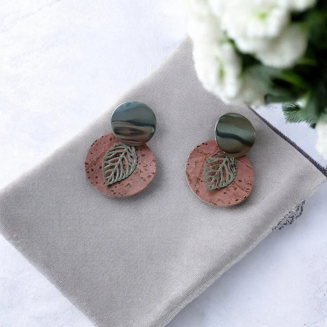 Boucles d'oreilles vegan en liège, Romane  Karmyliege Liège rosé
