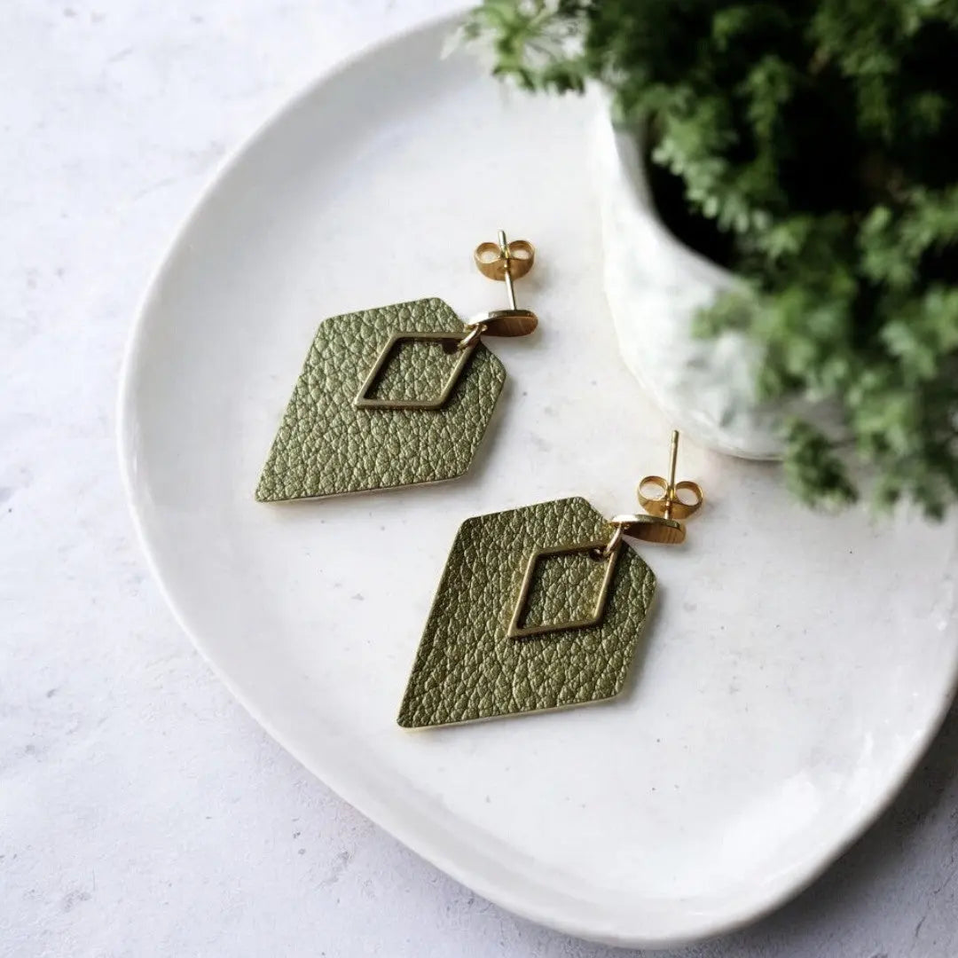 Boucles d'oreilles vegan, Alicia - Cuir de pomme ou cactus  Karmyliege