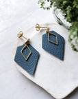 Boucles d'oreilles vegan, Alicia - Cuir de pomme ou cactus  Karmyliege Cuir de pomme bleu-nuit
