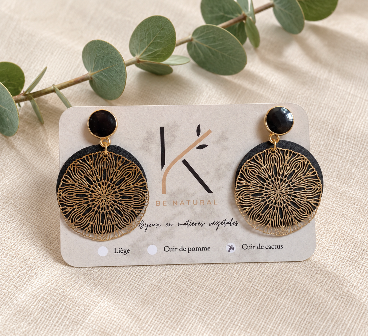 Boucles d'oreilles vegan en cuir de cactus, Léa