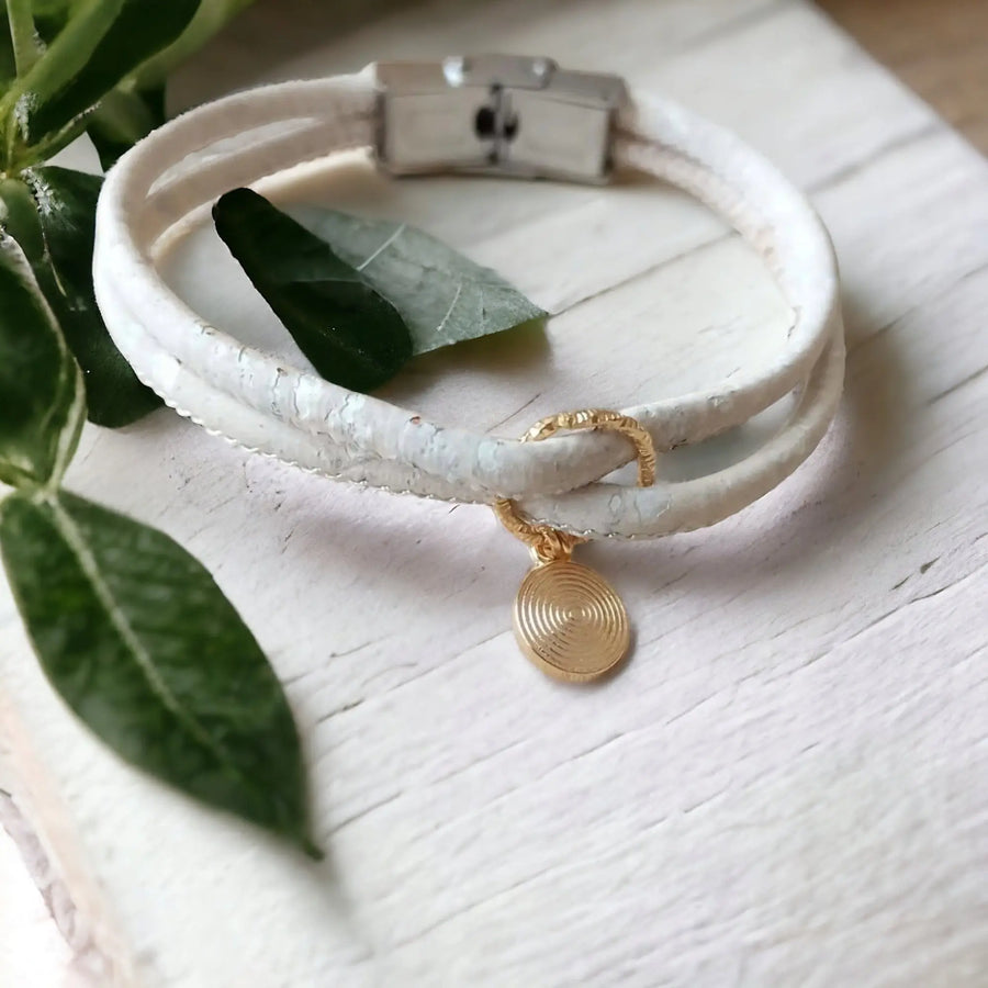 Bracelet en liège Elena  Karmyliege 20-cm-poignet-fort-Blanc-crème