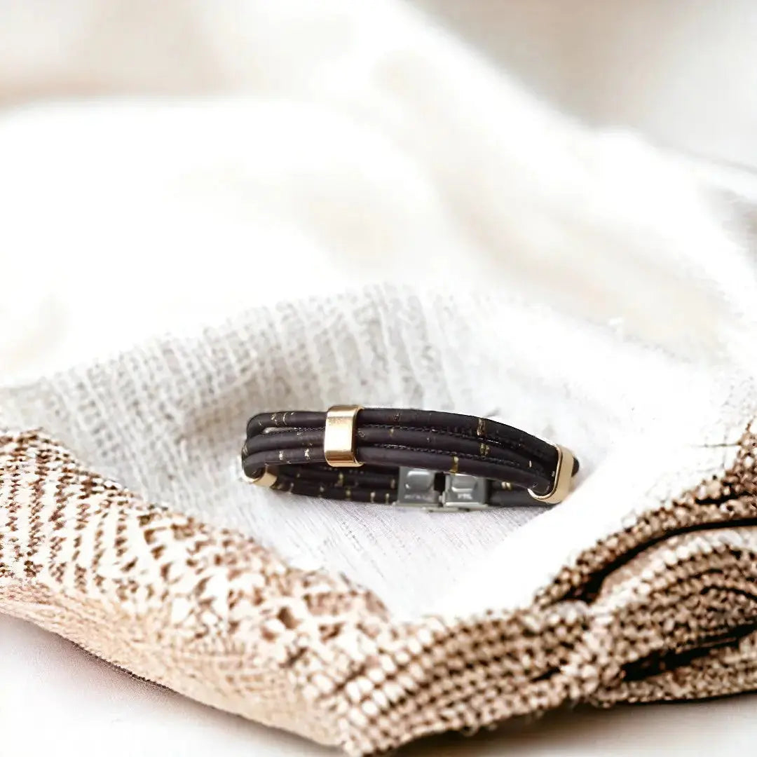 Bracelet en liège Sofia  Karmyliege 20cm-Noir-doré