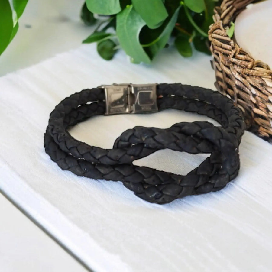 Bracelet en liège marin tressé  Karmyliege 22cm-Noir-bleuté