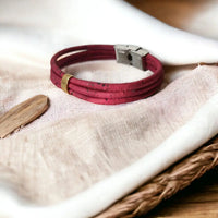 Bracelet en liège naturel Emeraude bordeaux  Karmyliege