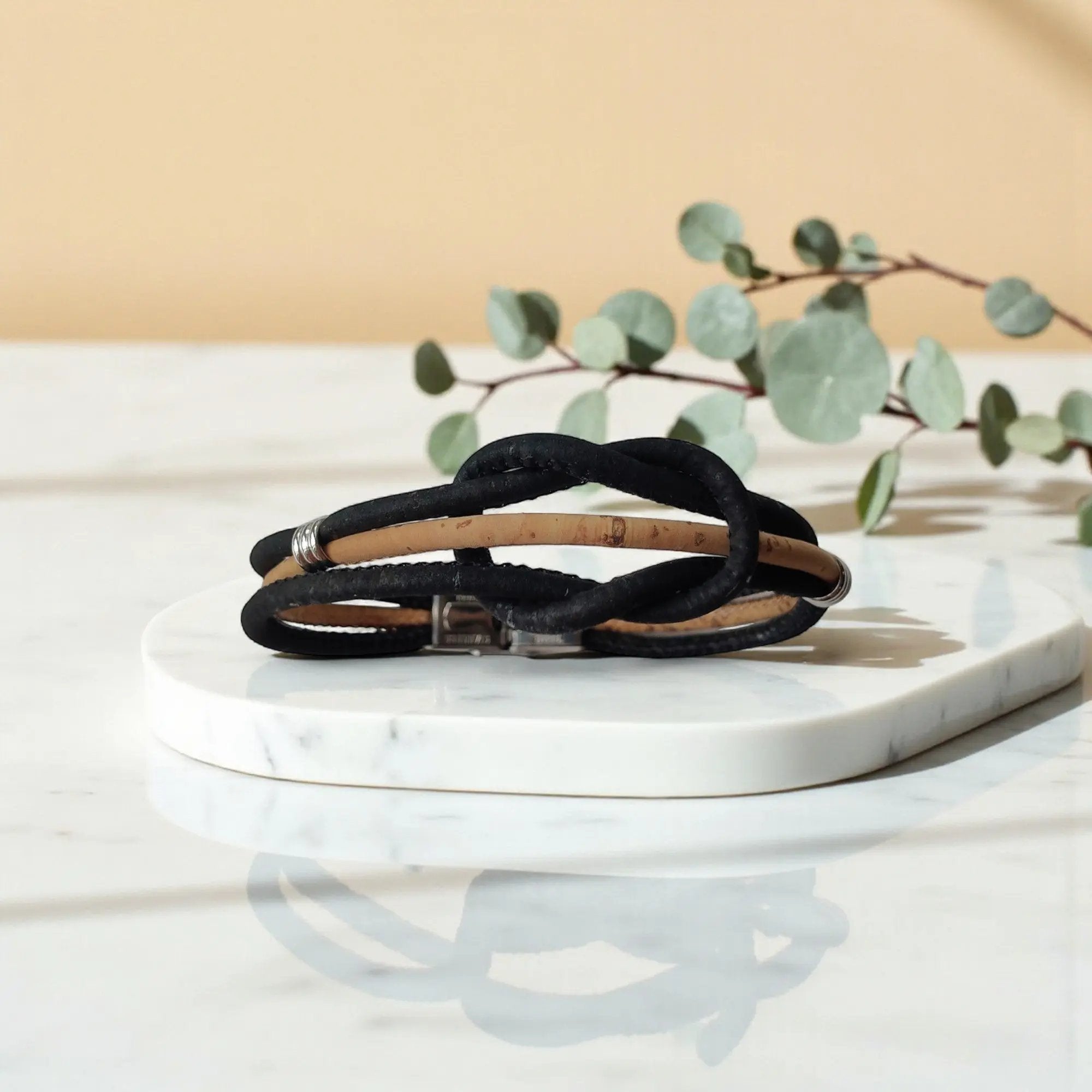 Bracelet vegan en liège Marin  Karmyliege 22cm / Noir
