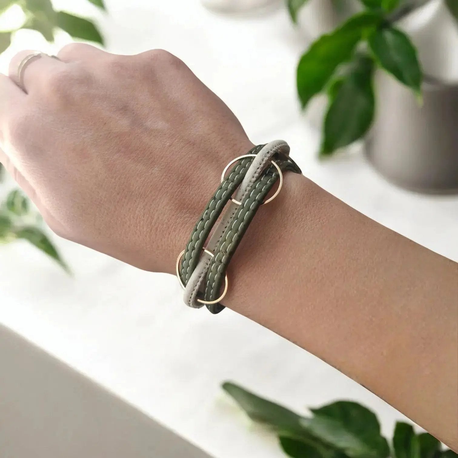 Bracelet en liège Olivia - Kaki - Bijoux été naturel femme  Karmyliege