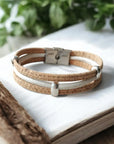 Bracelet vegan en liège Valentina  Karmyliege 20cm / Beige et blanc crème