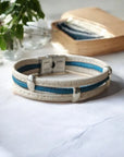 Bracelet vegan en liège Valentina  Karmyliege 20cm / Bleu canard et blanc crème