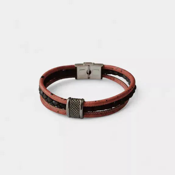 Bracelet vegan en liège tressé, Fabien  Karmyliege 22cm / Marron brique