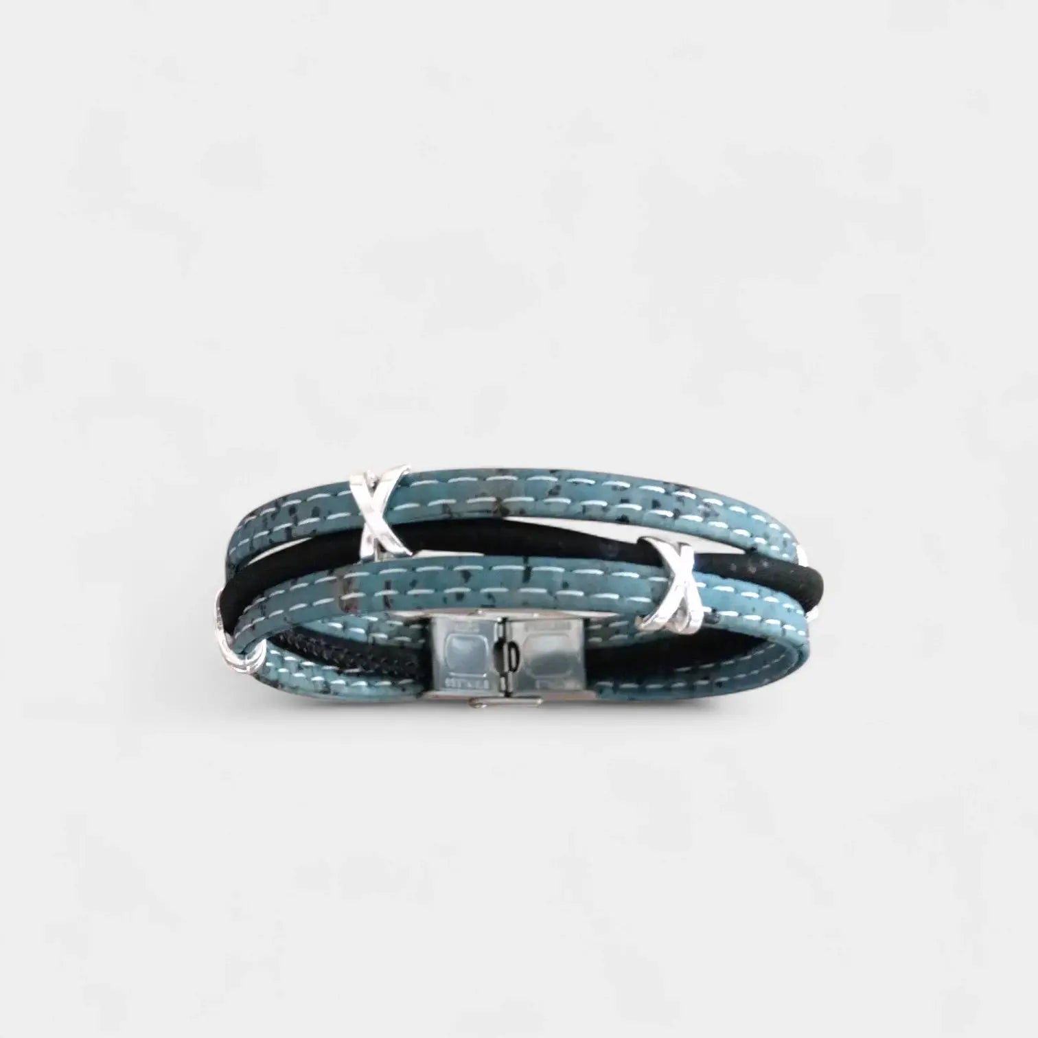 Bracelet vegan en liège unisexe, Valentin  Karmyliege bleu minéral / 22cm