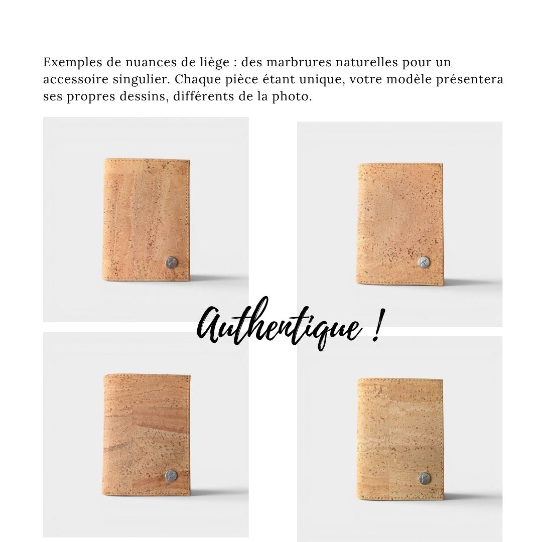Portefeuille vegan en liège vertical avec volet, Sam  Karmyliege