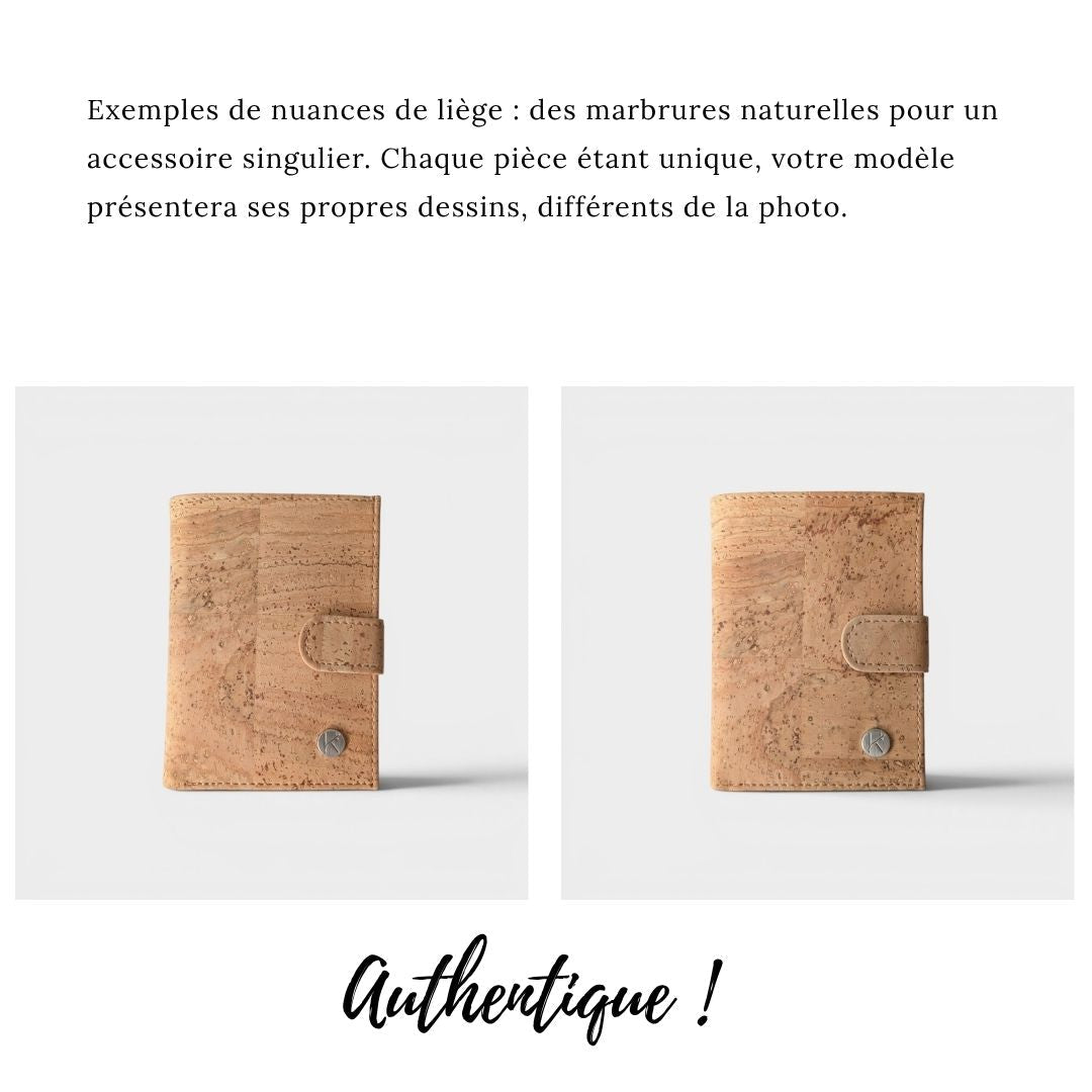 Portefeuille vegan en liège vertical avec volet, Noha  Karmyliege