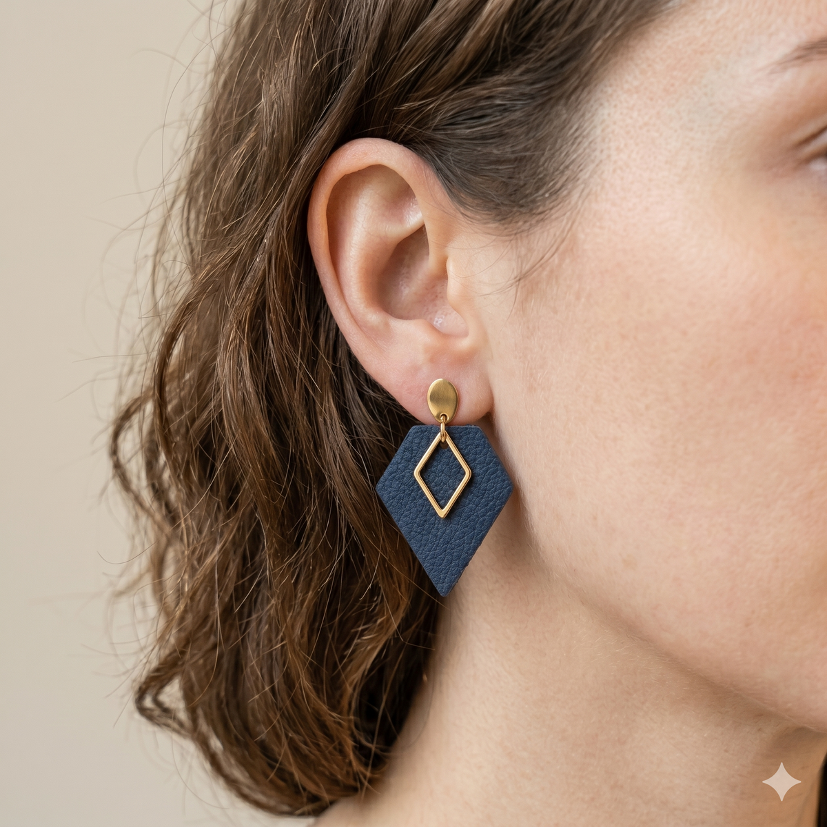 Boucles d'oreilles vegan, Alicia - Cuir de cactus bleu