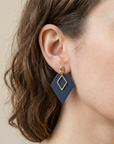 Boucles d'oreilles vegan, Alicia - Cuir de cactus bleu