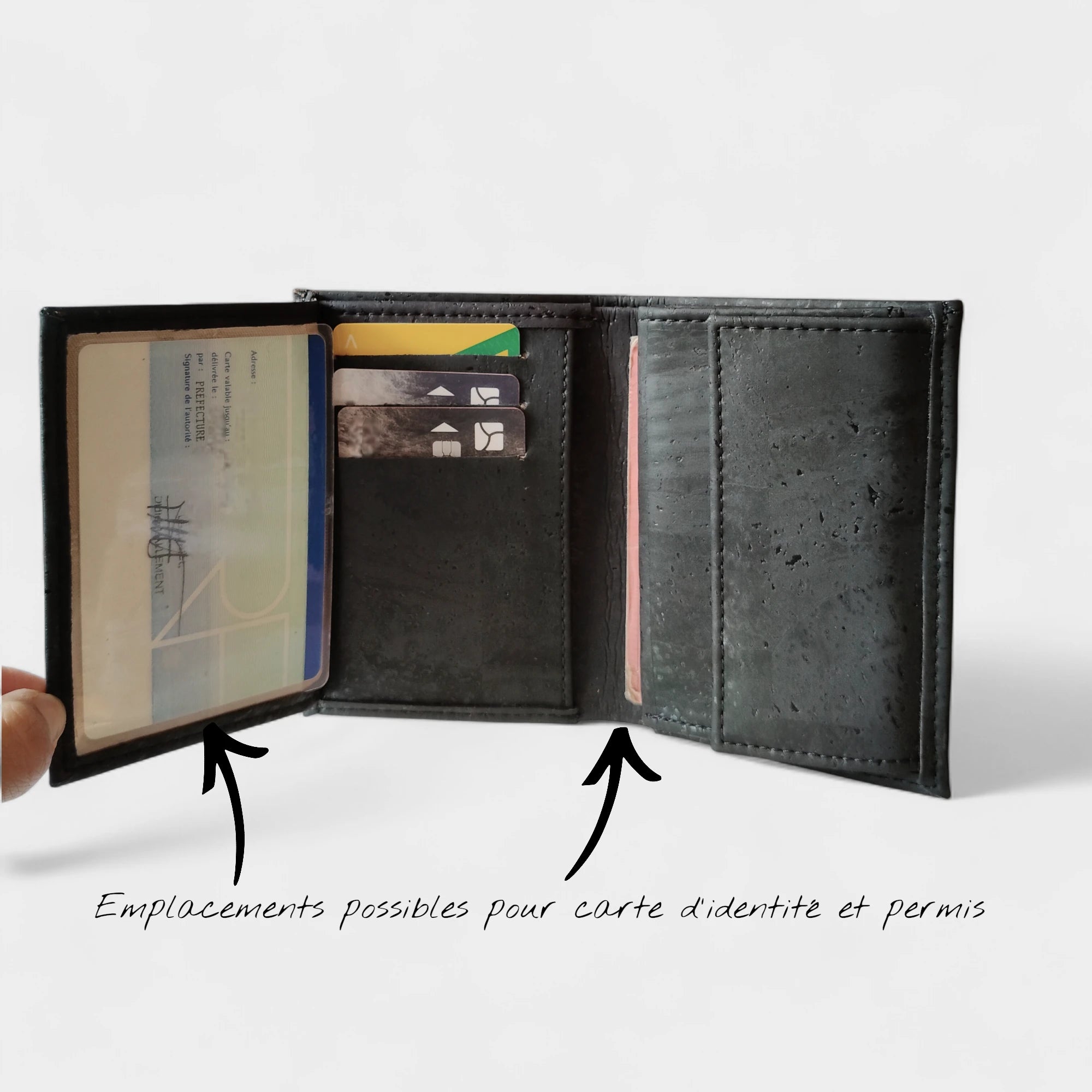 Portefeuille vegan en liège vertical avec volet, Sam