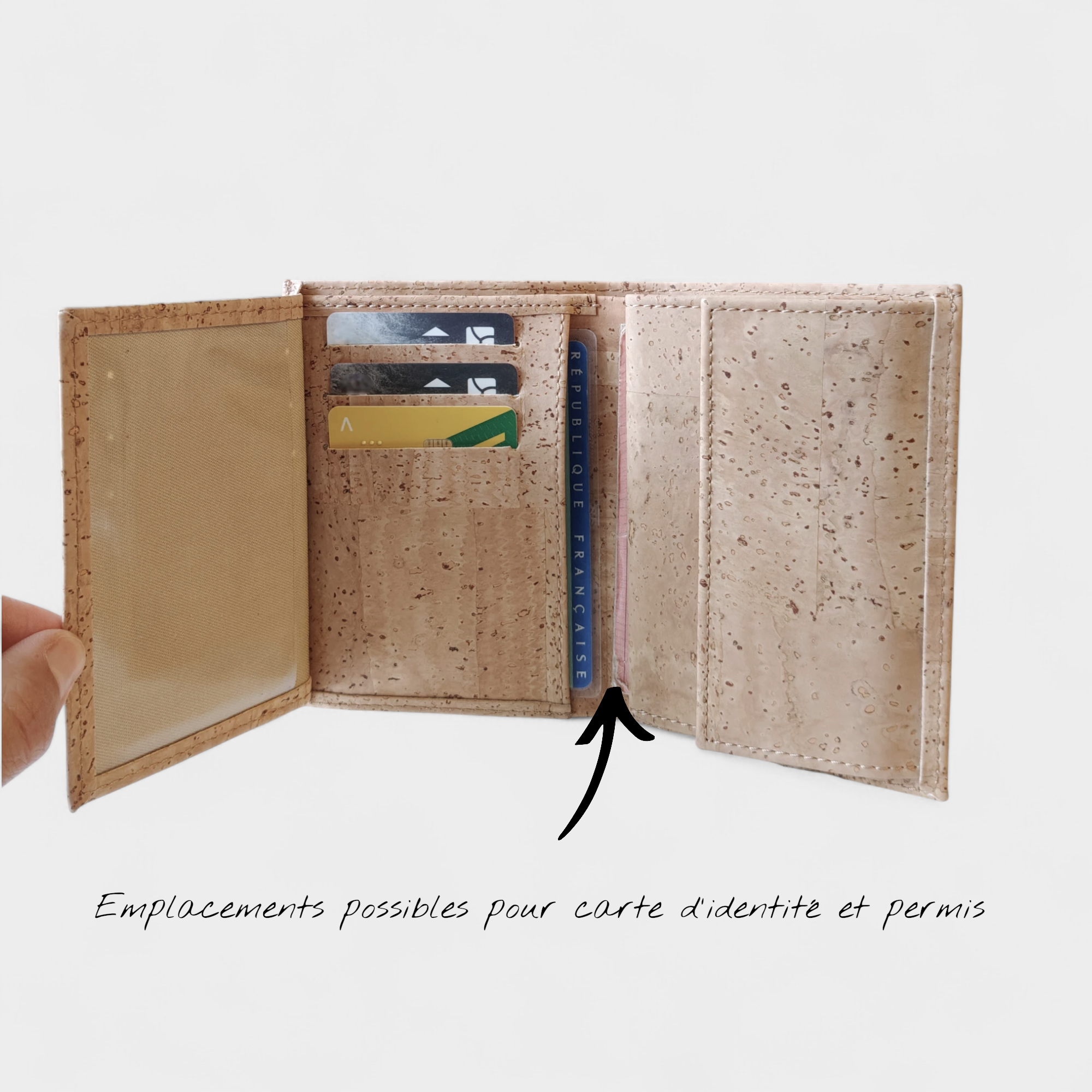 Portefeuille vegan en liège vertical avec volet, Sam