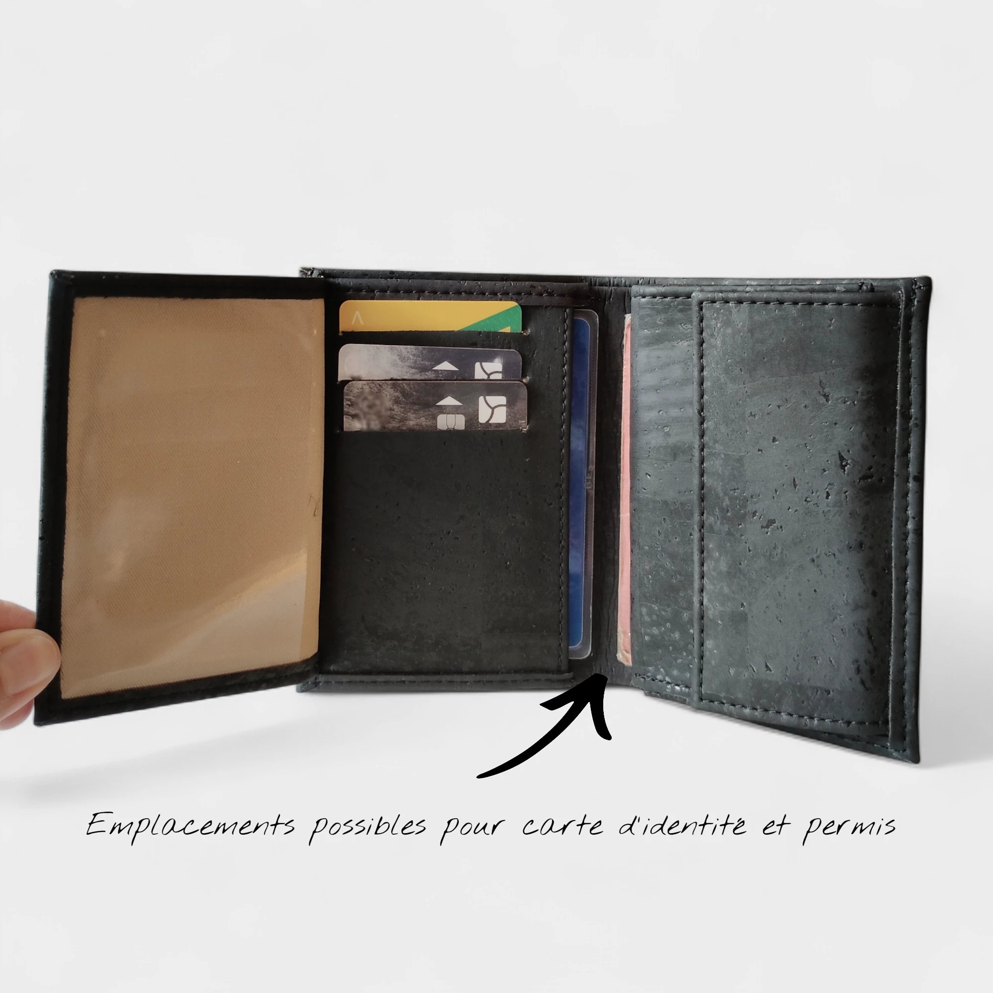 Portefeuille vegan en liège vertical avec volet, Sam