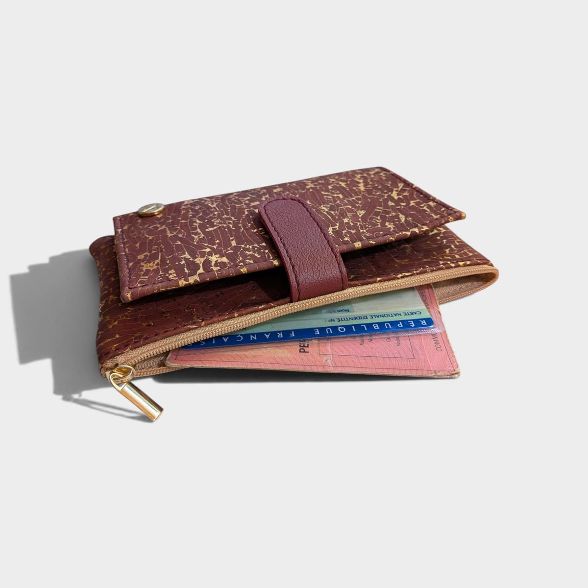 Portefeuille vegan en liège et peau de pomme, Lalie bordeaux doré  Karmyliege