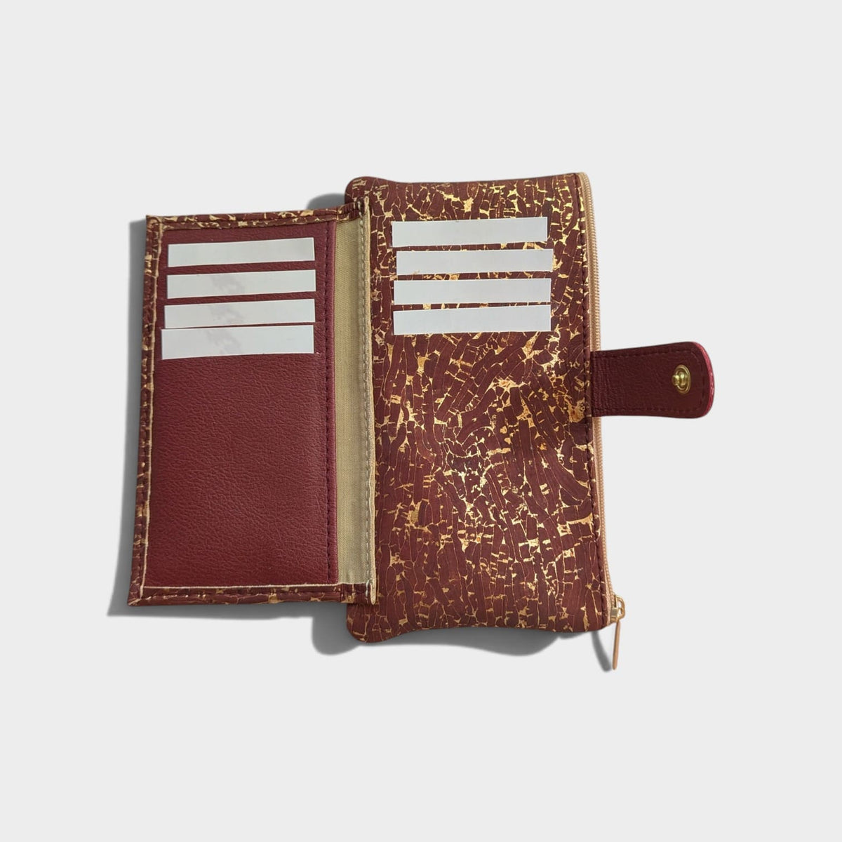 Portefeuille vegan en liège et peau de pomme, Lalie bordeaux doré  Karmyliege