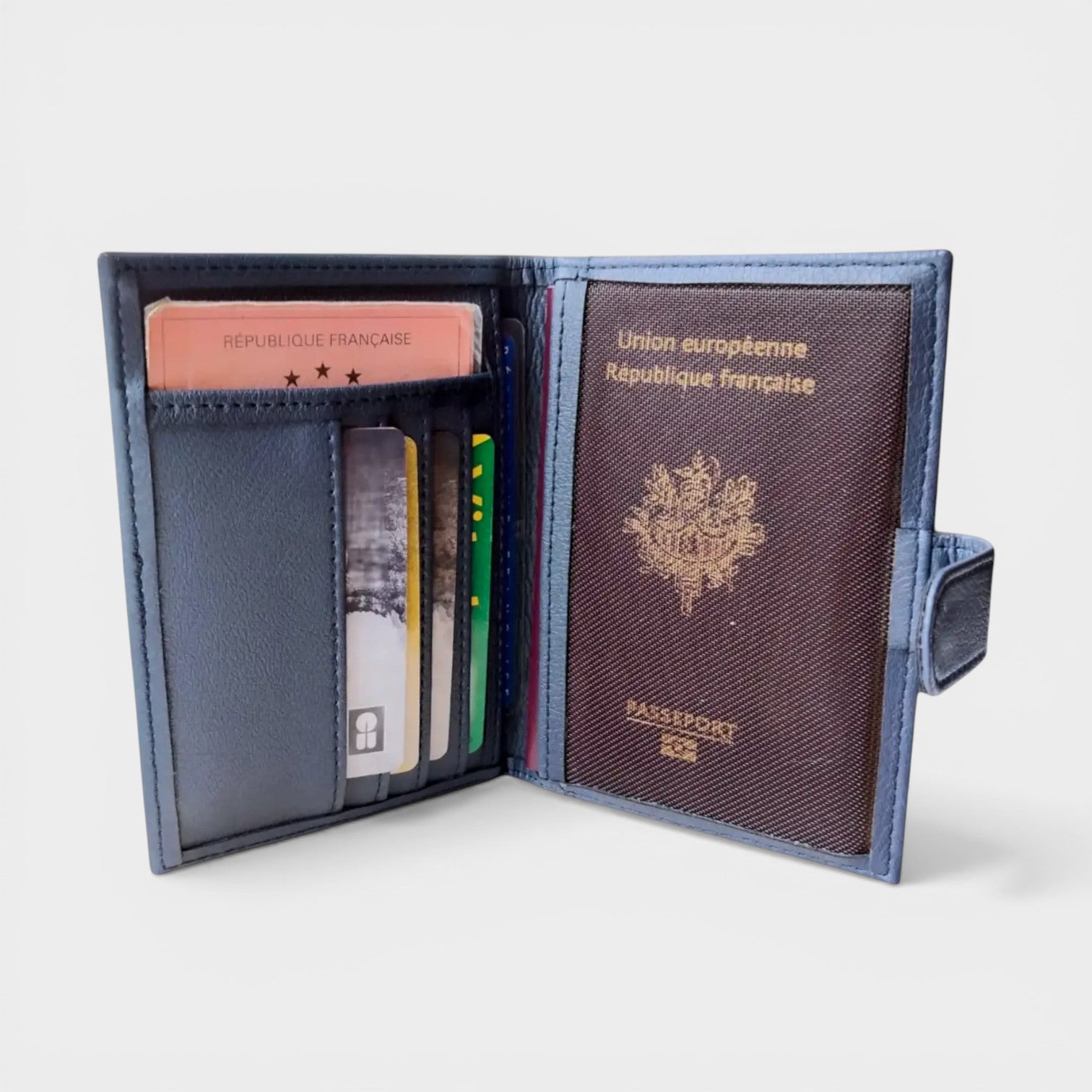 Porte documents vegan- passeport & cartes, Swan en peau de pomme bleu-nuit  Karmyliege