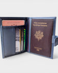 Porte documents vegan- passeport & cartes, Swan en peau de pomme bleu-nuit  Karmyliege