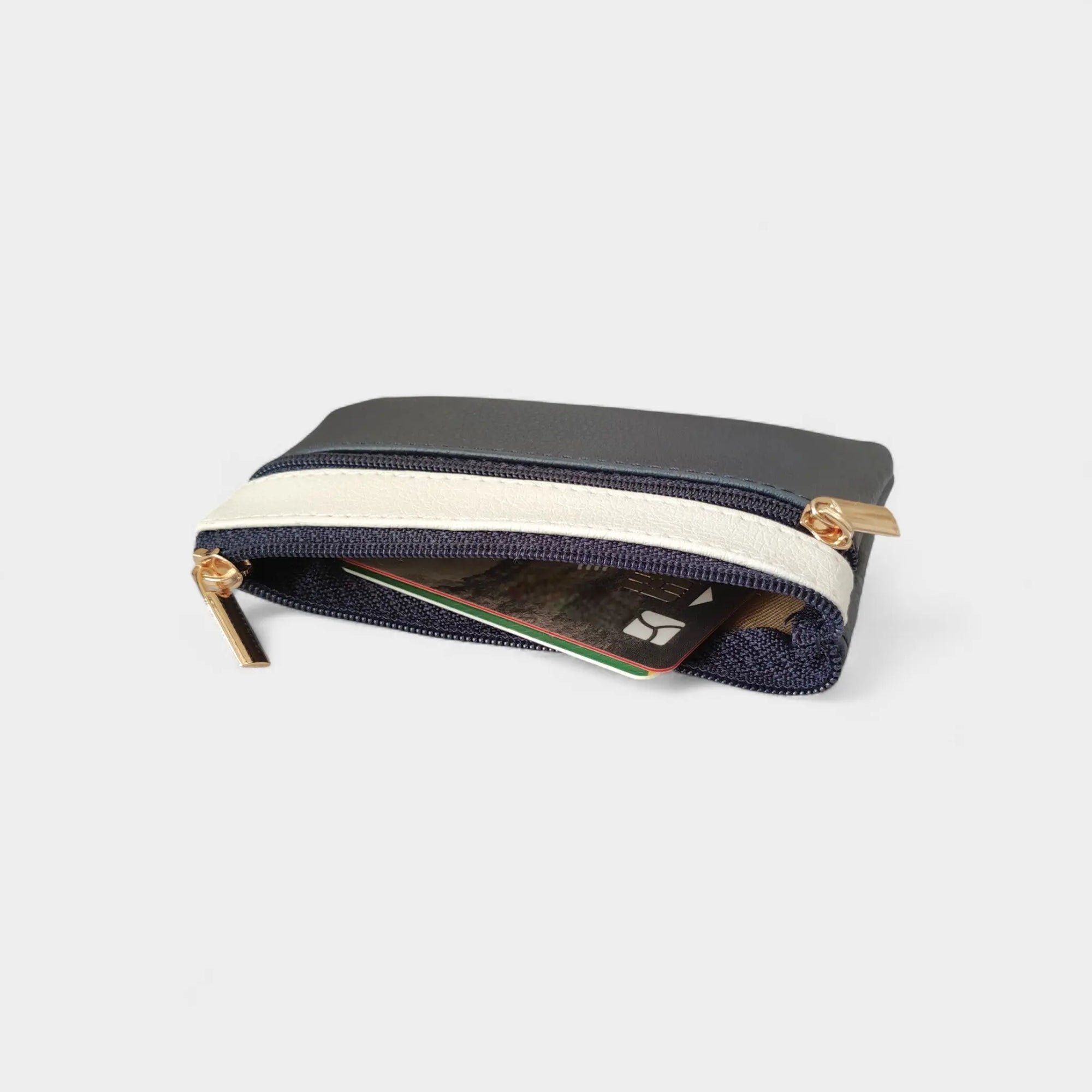 Porte-monnaie vegan en peau de pomme, marine et blanc  Karmyliege